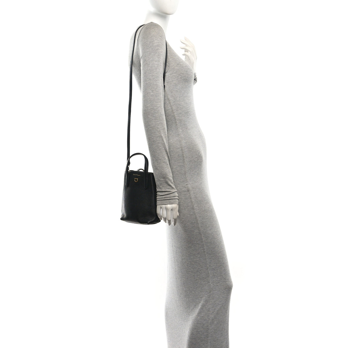 Salvatore Ferragamo Tumbled Calfskin Gancini Mini Bag Black 2 of 9