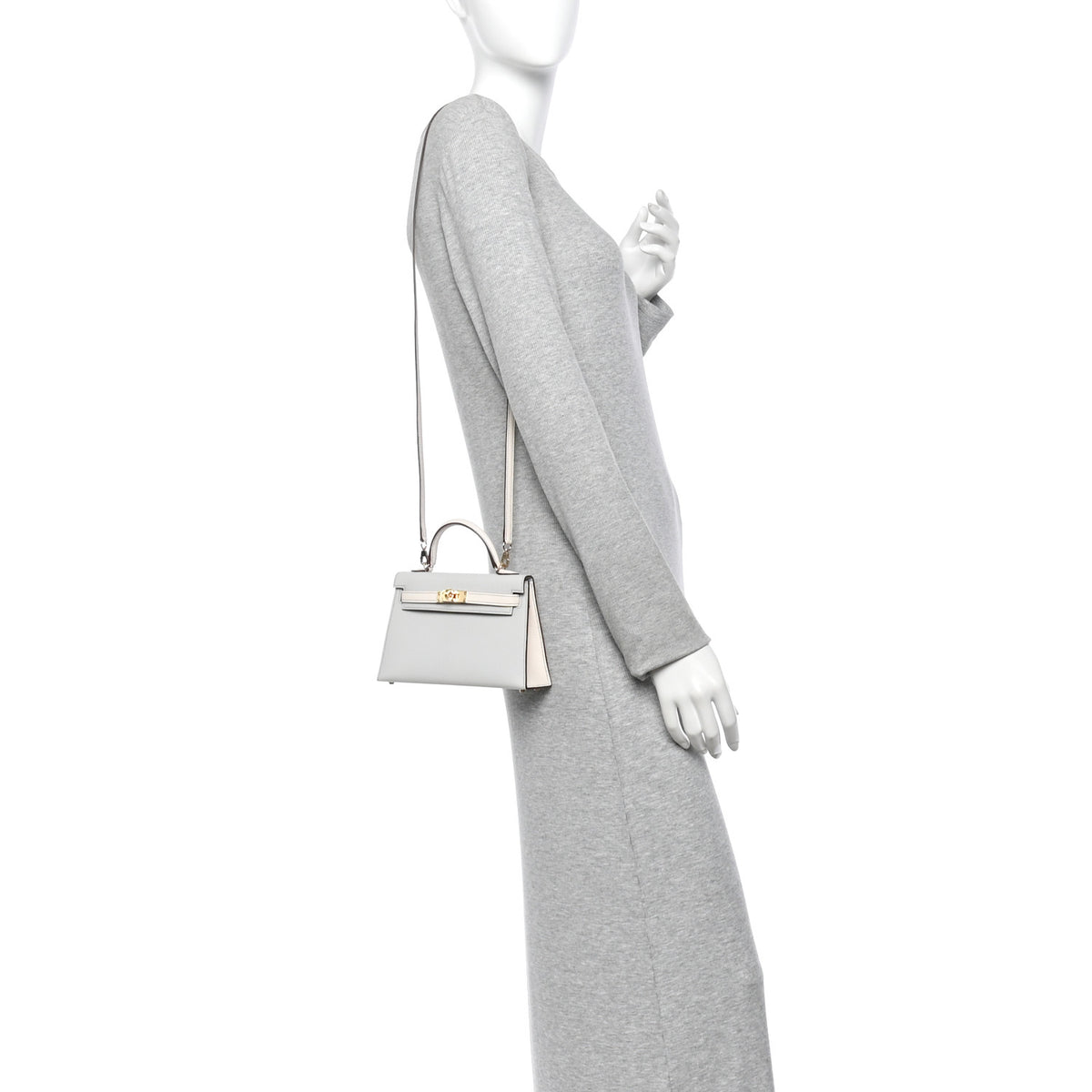 Hermes Chevre Mysore Horseshoe Mini Kelly Sellier 20 Gris Platine Nata 2 of 11
