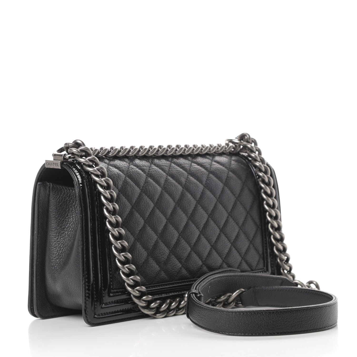Chanel Goatskin Quilted Patent Medium Duo Boy Flap Black 3 of 13