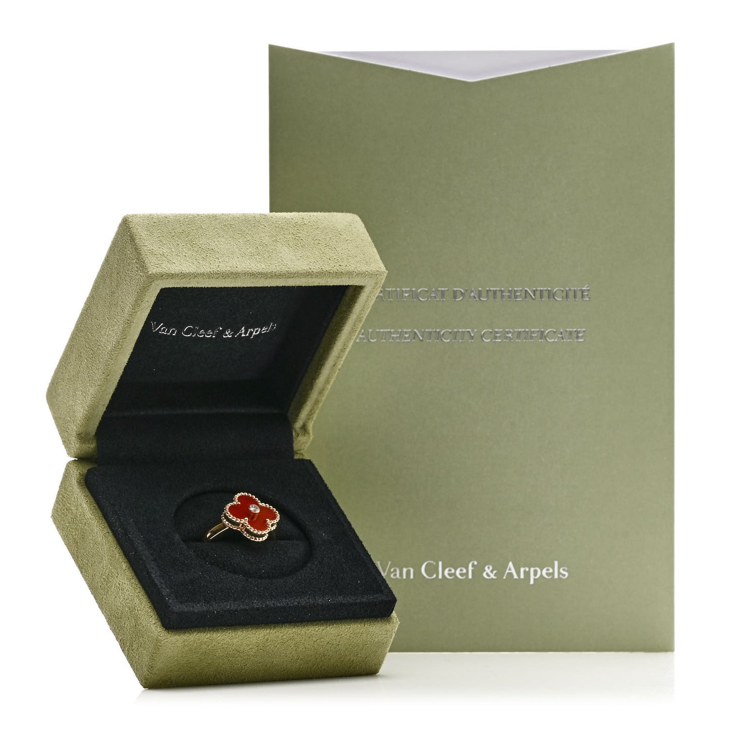 18K Yellow Gold Carnelian Diamond Vintage Alhambra Ring 54 7