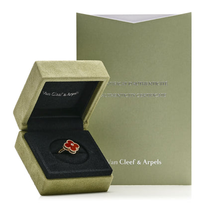 Van Cleef & Arpels 18K Yellow Gold Carnelian Diamond Vintage Alhambra Ring 54 7 6 of 6