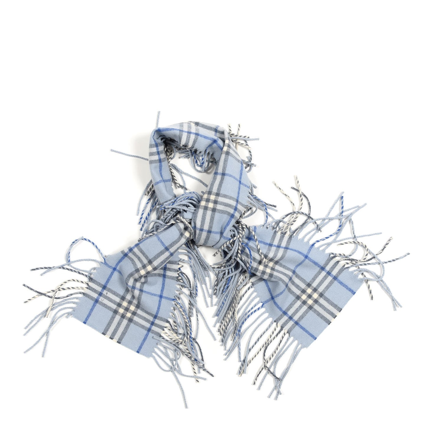 Cashmere Check Happy Fringe Scarf Light Blue