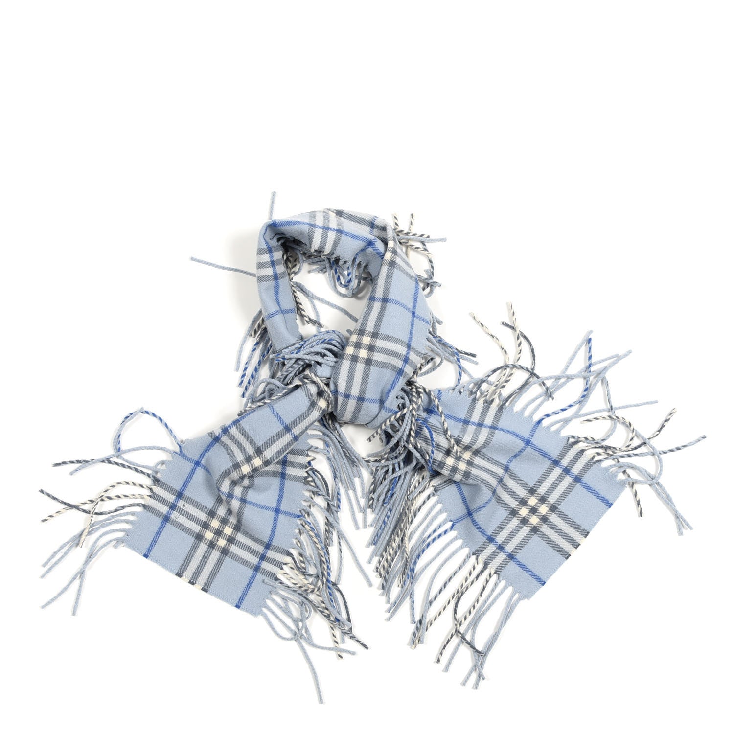 Burberry Cashmere Check Happy Fringe Scarf Light Blue 1 of 3