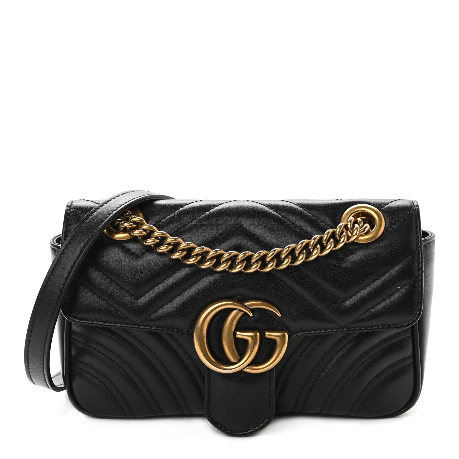 Gucci Calfskin Matelasse Mini GG Marmont Shoulder Bag Black 1 of 9