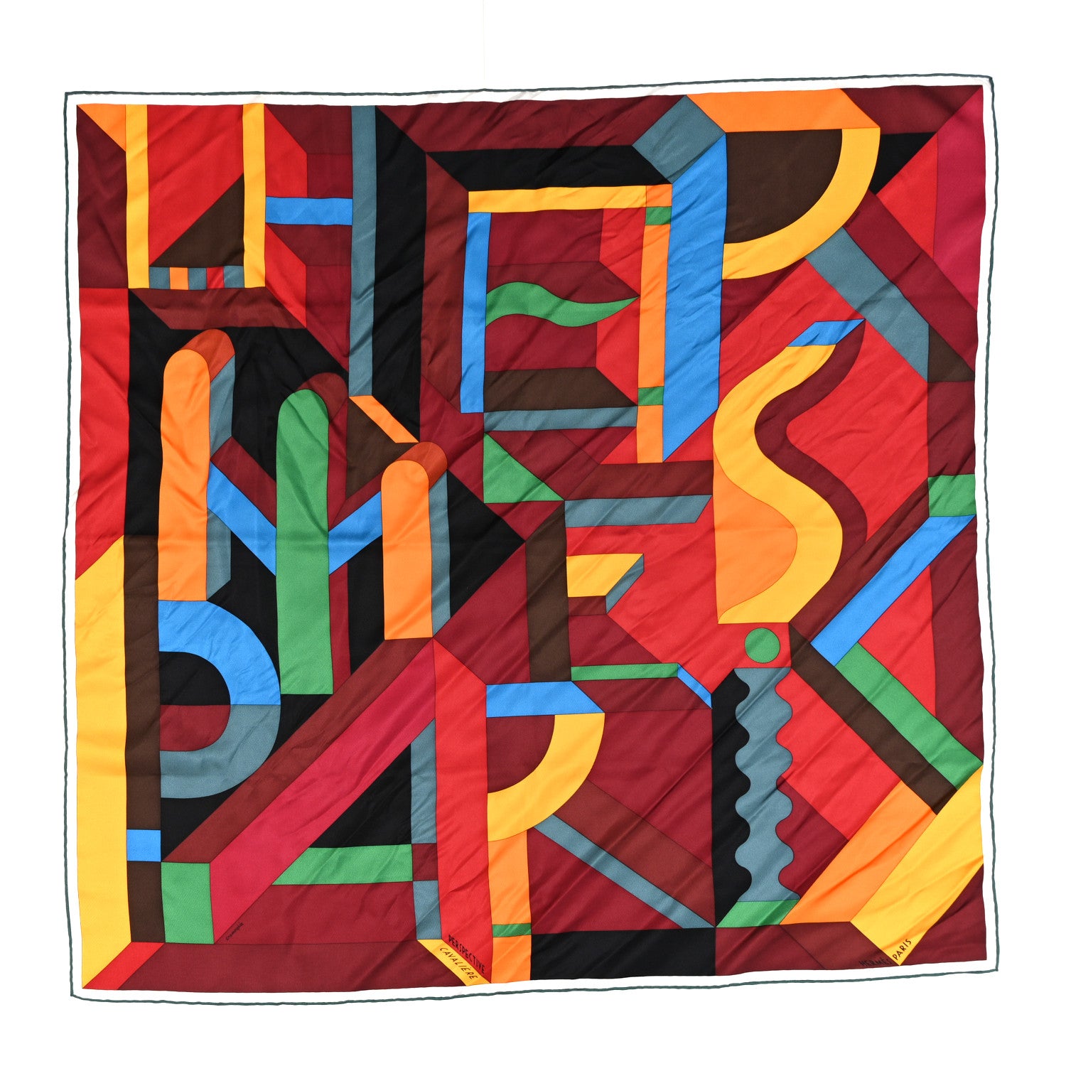 Hermes Silk Perspective Cavaliere 90 Twill Orange Rouge H Vert 1 of 4