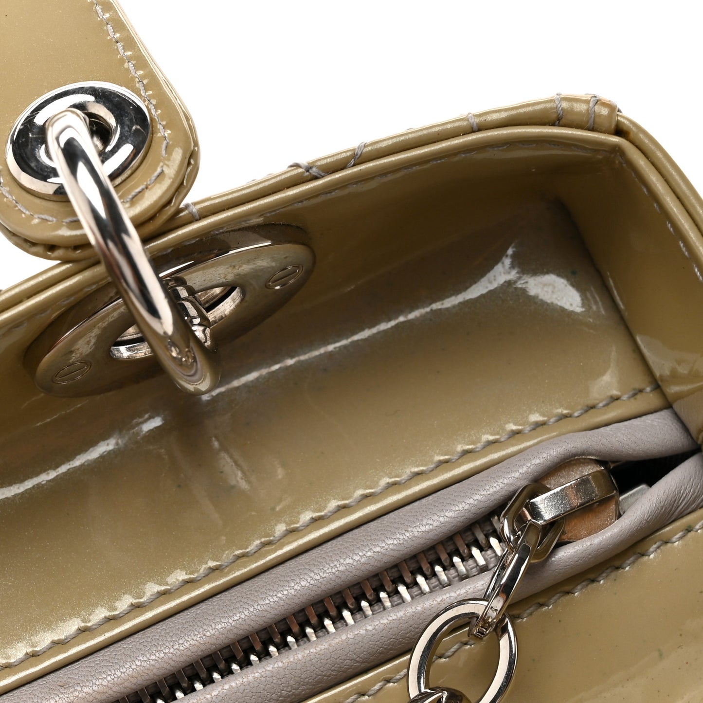 Patent Cannage Studded Double Strap Medium Lady Dior Beige