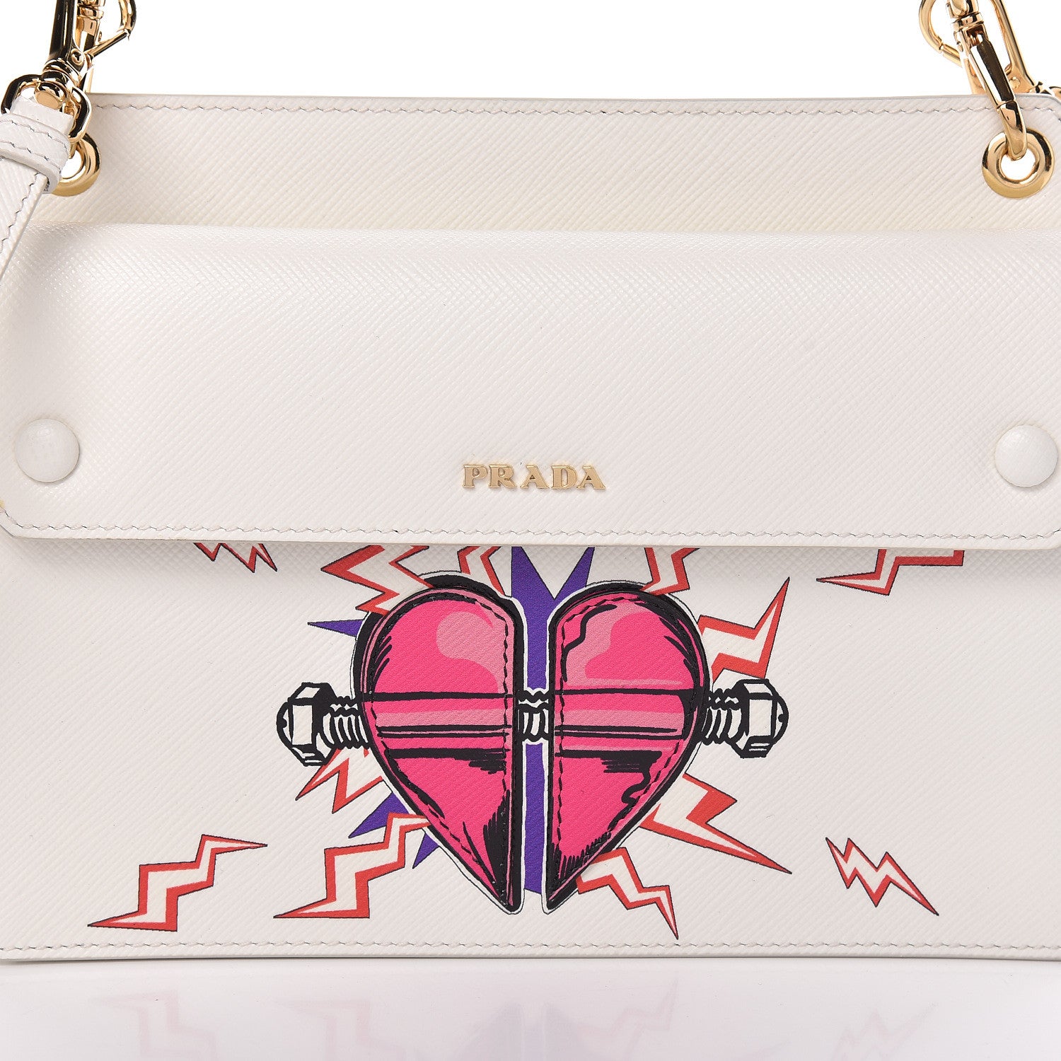 Prada X UNIVERSAL STUDIOS Saffiano Frankenstein Heart Top Handle Flap Bag White Fuxia 8 of 13