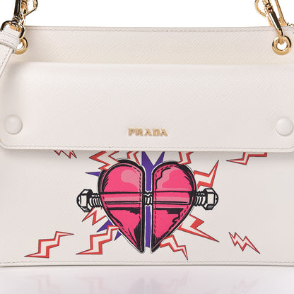 Prada X UNIVERSAL STUDIOS Saffiano Frankenstein Heart Top Handle Flap Bag White Fuxia 8 of 13