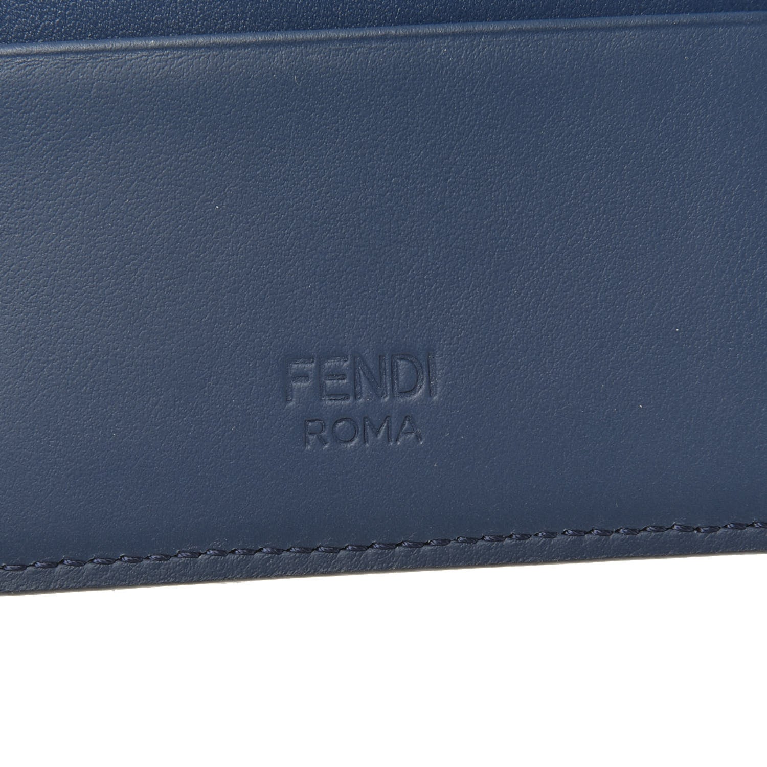 Fendi Vitello Century Glazed Fabric FF 1974 Card Holder Blu Scuro Mogano Panna 6 of 7