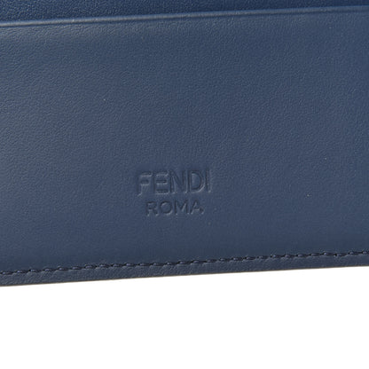 Fendi Vitello Century Glazed Fabric FF 1974 Card Holder Blu Scuro Mogano Panna 6 of 7
