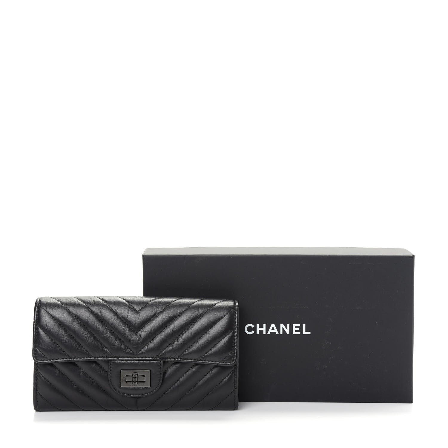 Chanel Aged Calfskin Chevron Quilted 2.55 Reissue Flap Wallet So Black 9 of 9