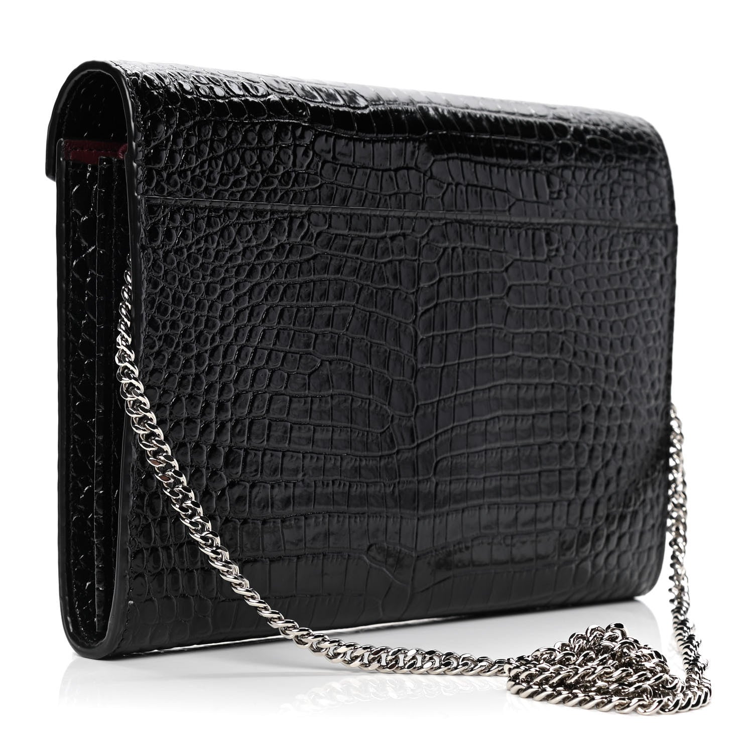 Saint Laurent Patent Calfskin Crocodile Embossed Monogram Cassandra Chain Wallet Black 2 of 4