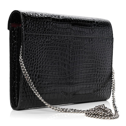 Saint Laurent Patent Calfskin Crocodile Embossed Monogram Cassandra Chain Wallet Black 2 of 4