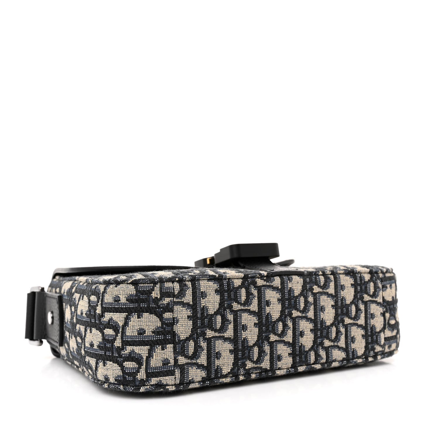Oblique Jacquard Grained Calfskin Small Saddle Messenger Bag Beige Black
