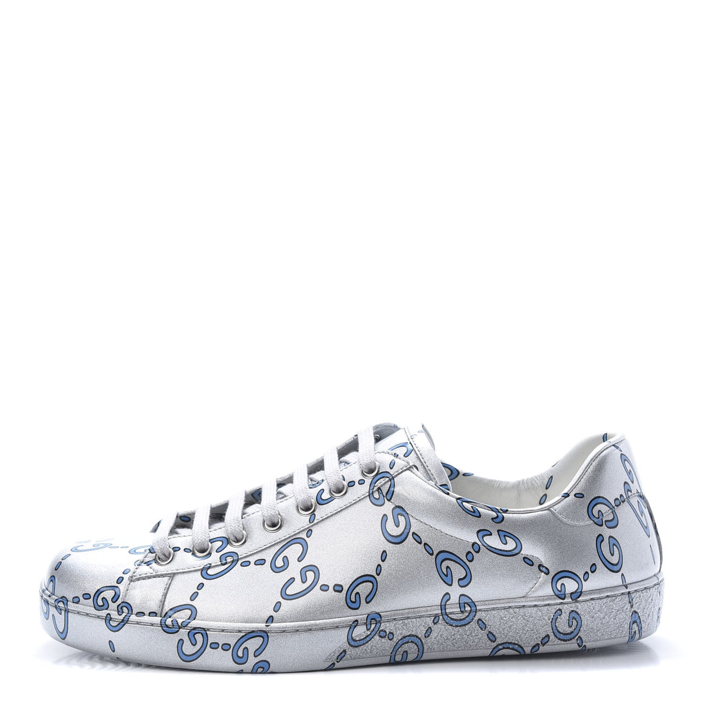 Miro Rubber Wax GucciGhost Print Mens New Ace Sneakers 9.5 Silver
