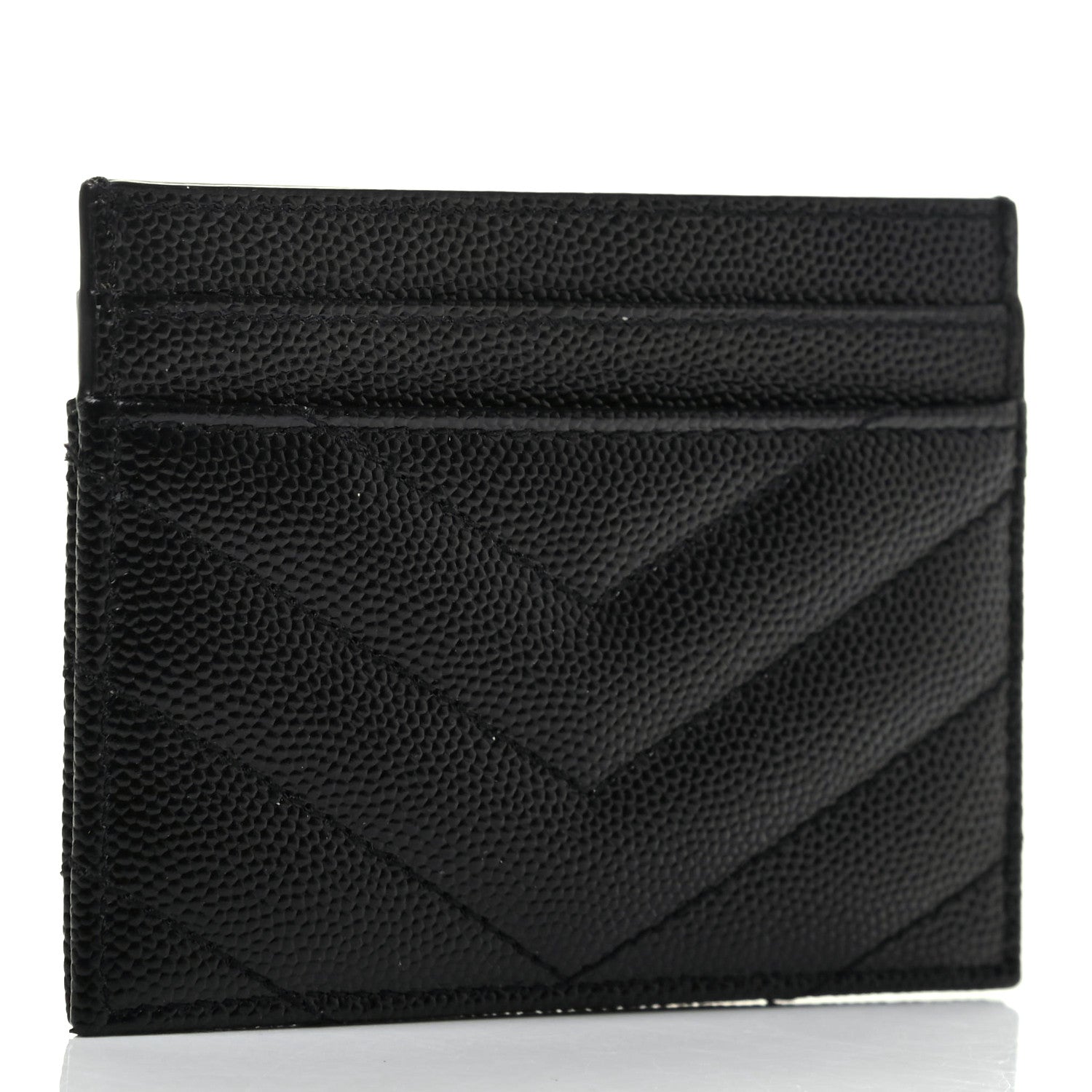Saint Laurent Grain De Poudre Matelasse Chevron Monogram Credit Card Case Black 3 of 6