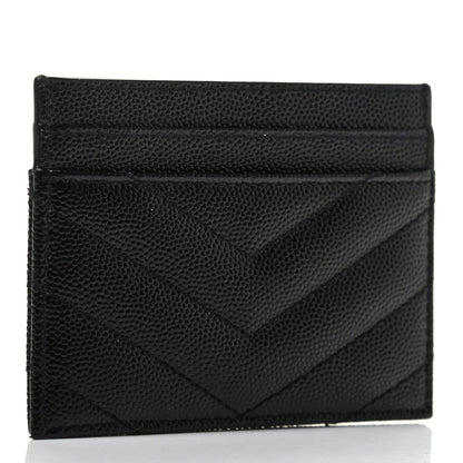 Saint Laurent Grain De Poudre Matelasse Chevron Monogram Credit Card Case Black 3 of 6