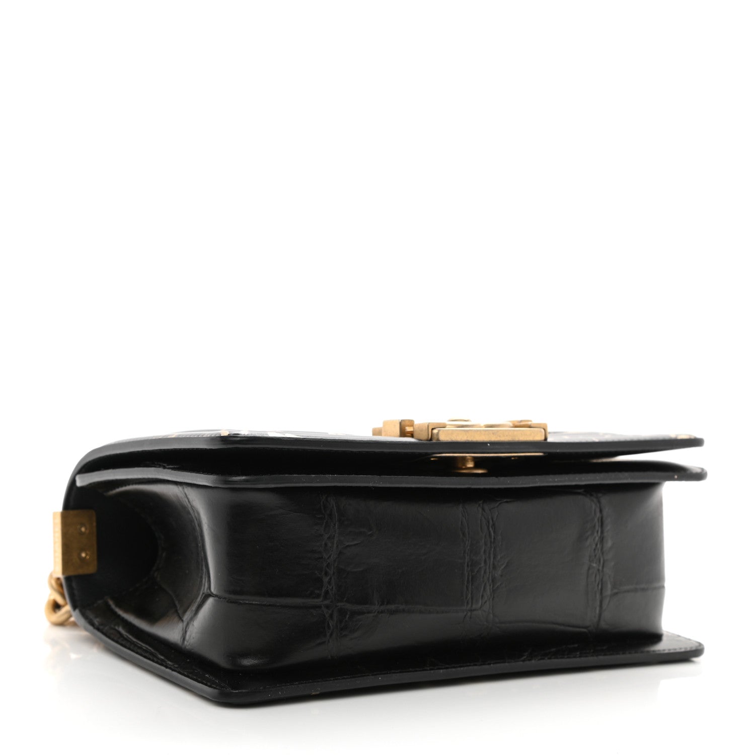 Chanel Calfskin Crocodile Embossed Graffiti Cocodile Small Boy Flap Black Gold 4 of 9