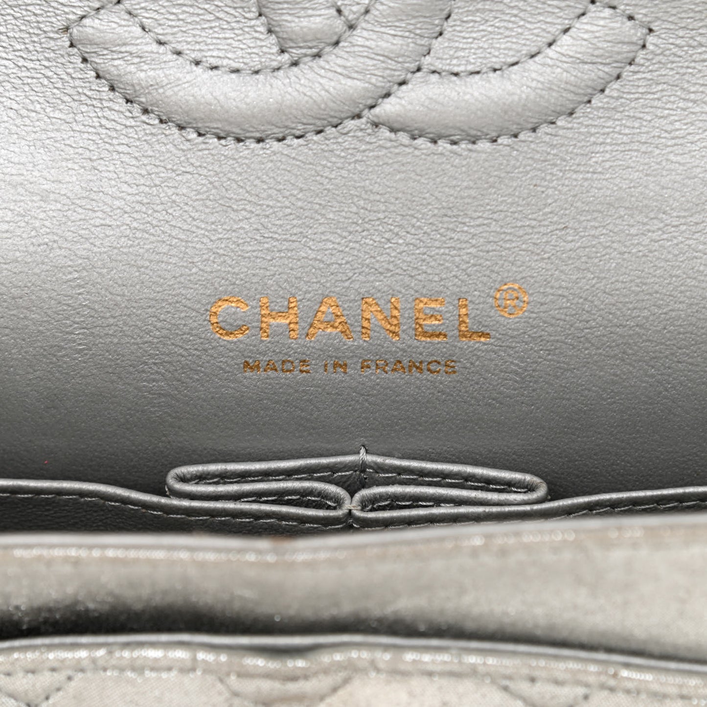 Iridescent Calfskin Medium Double Flap Silver