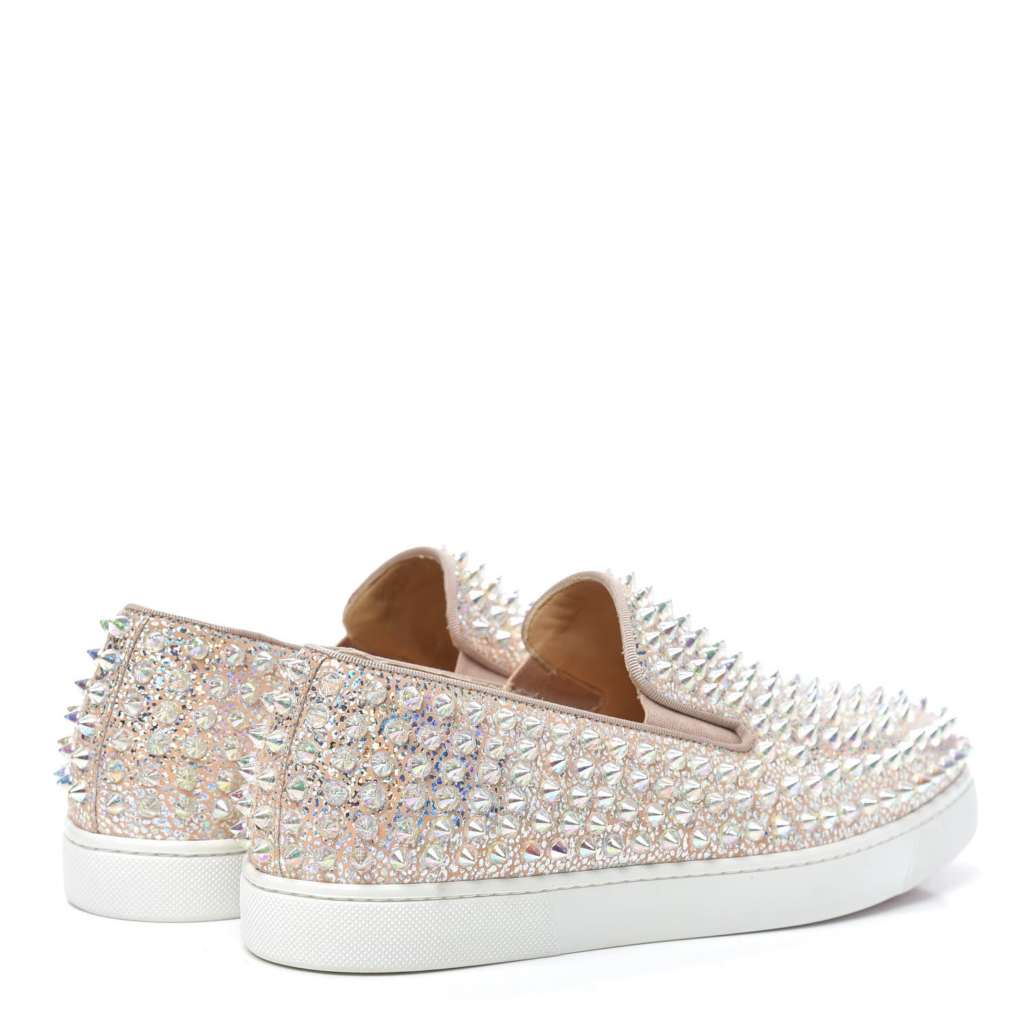 Christian Louboutin Glitter Spikes Womens Roller Boat Flat 39 Silver 4 of 7