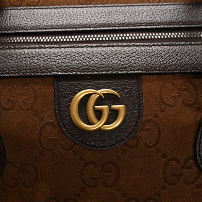 Gucci Suede Jumbo GG Debossed Textured Dollar Calfskin Savoy Travel Bag Wood Brown Chocolate 11 of 12