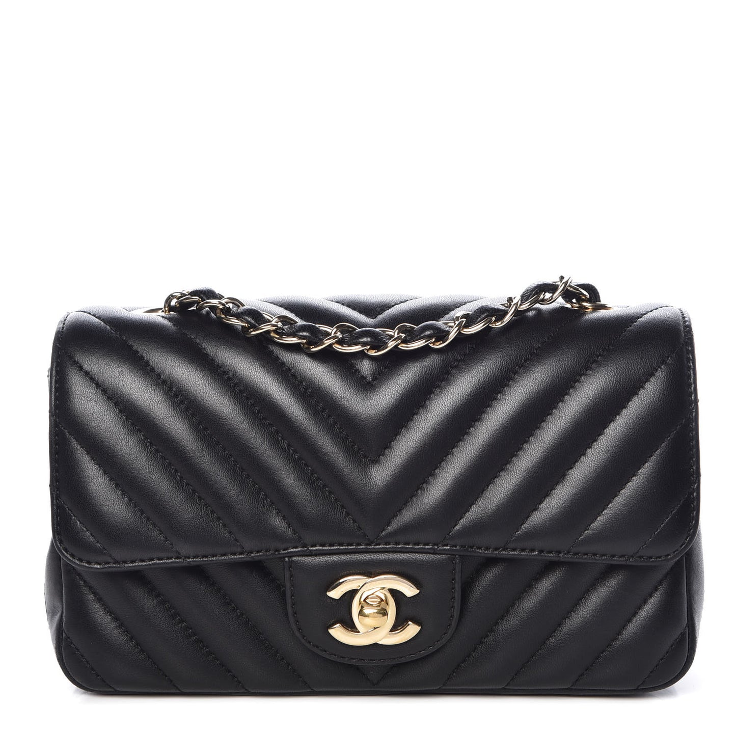 Lambskin Chevron Quilted Mini Rectangular Flap Black