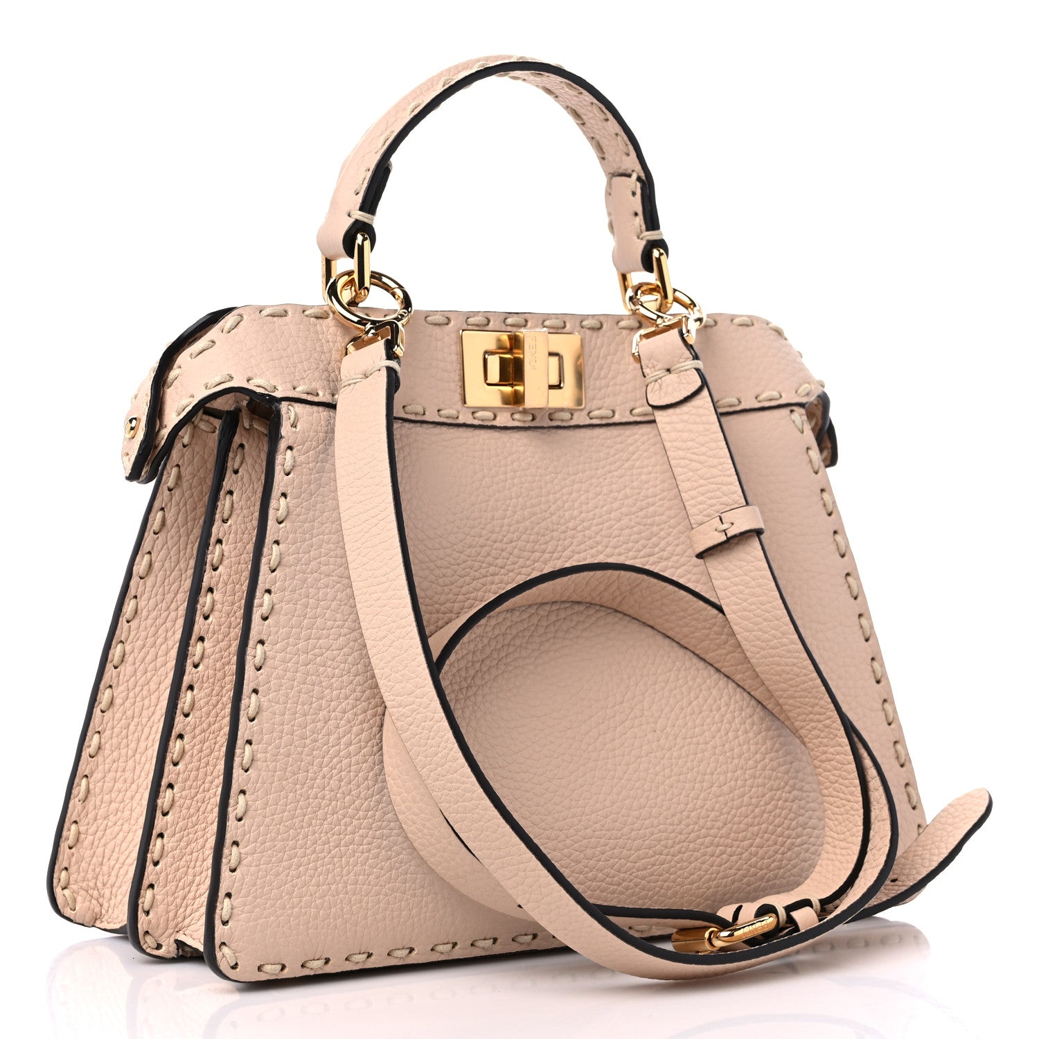 Fendi Vitello Granato Camoscio Selleria Macro Stitchings Small Peekaboo I SEE U Satchel Rosa Plaster 2 of 7