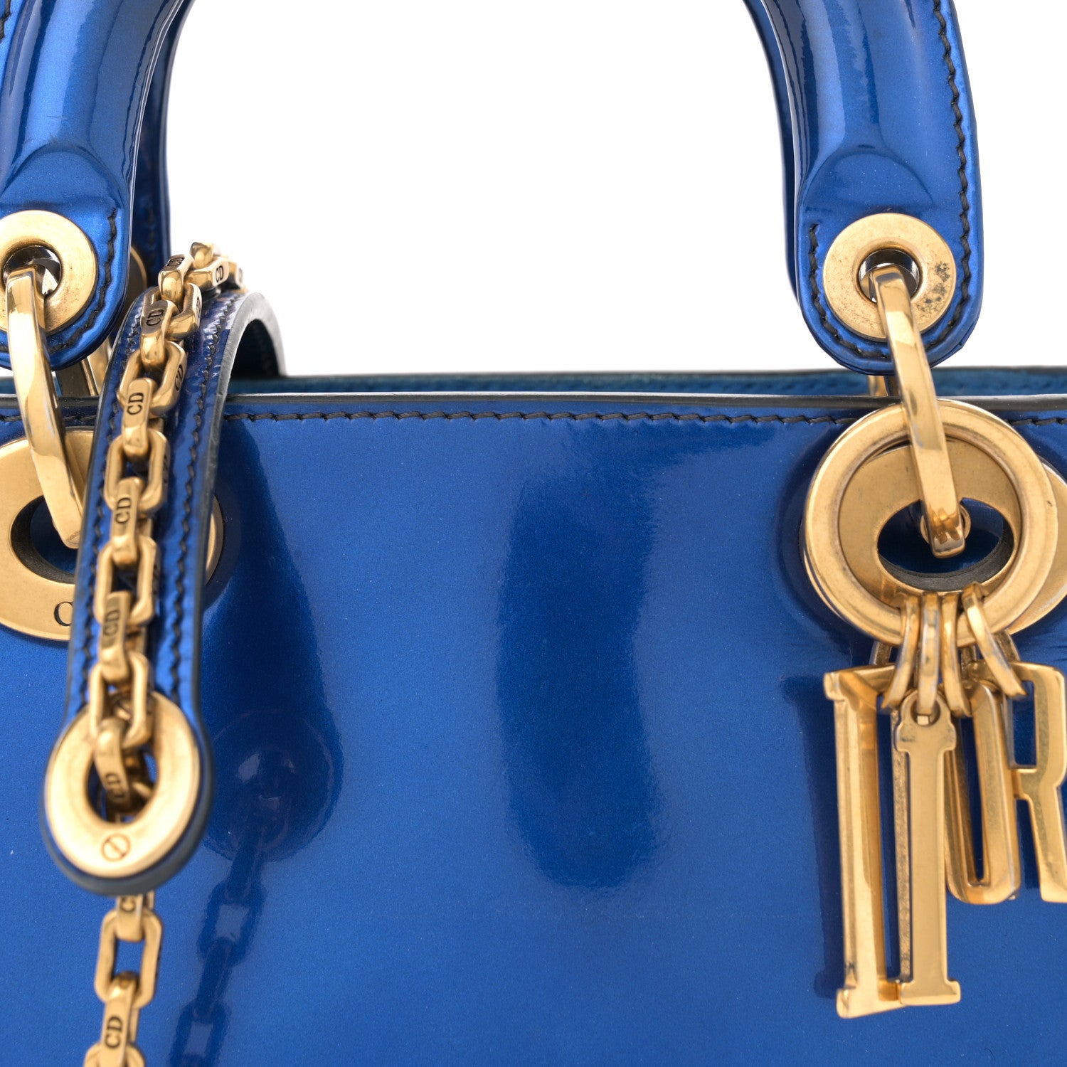 Christian Dior Metallic Glazed Calfskin Mini Lady Dior Blue 8 of 13