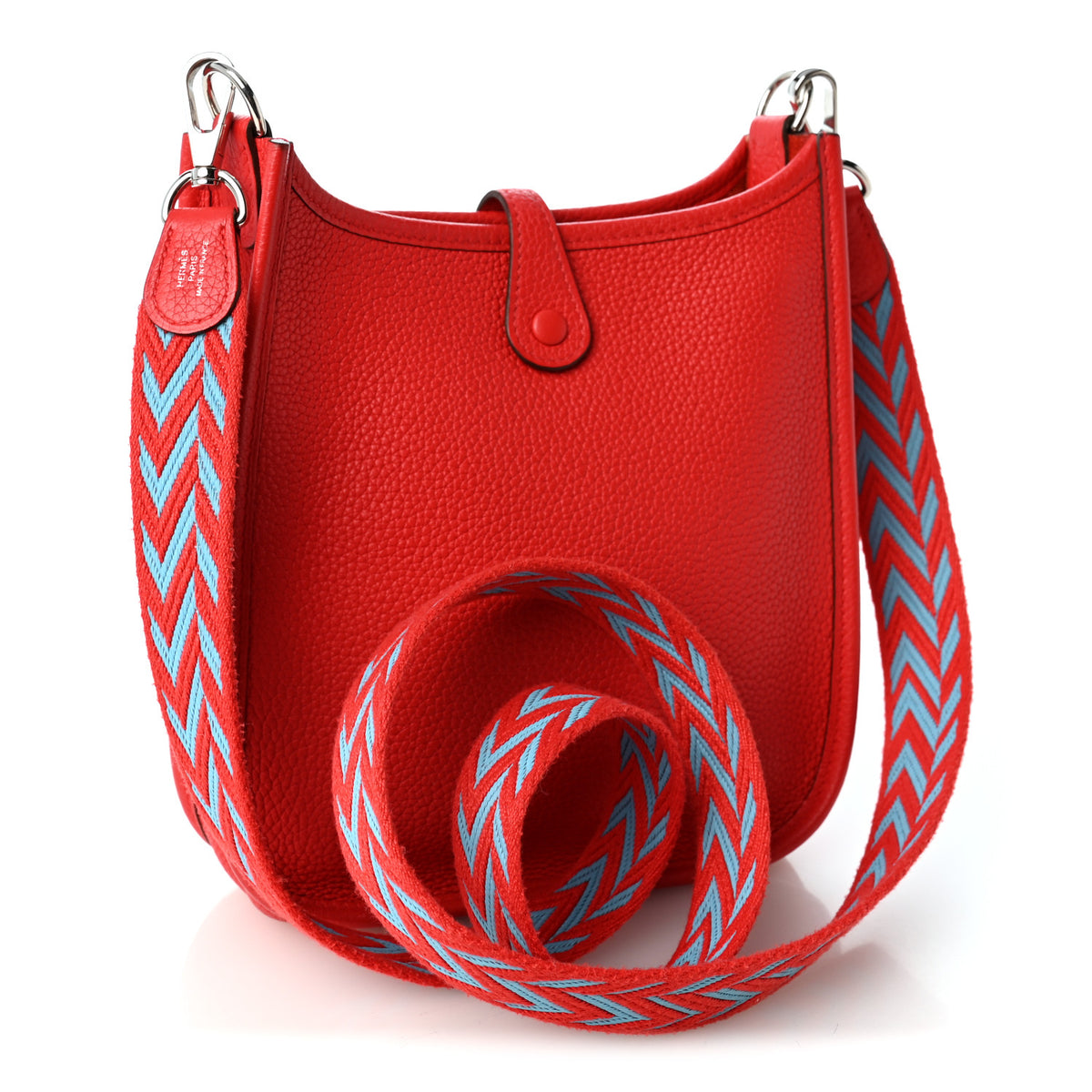 Hermes Taurillon Clemence Evelyne TPM  Rouge De Coeur Bleu Du Nord 2 of 9