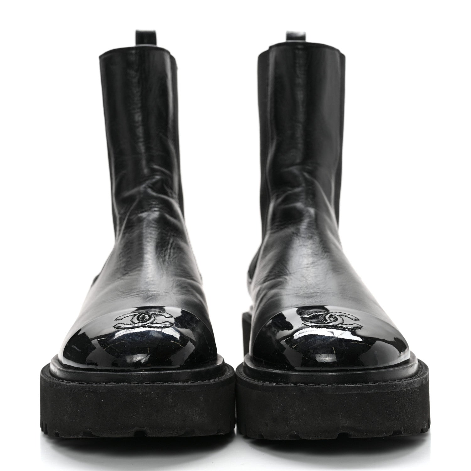 Chanel Crumpled Calfskin Patent Cap Toe Short Boots 36.5 Black 2 of 13
