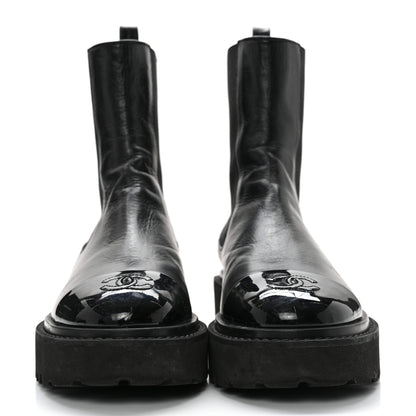 Chanel Crumpled Calfskin Patent Cap Toe Short Boots 36.5 Black 2 of 13
