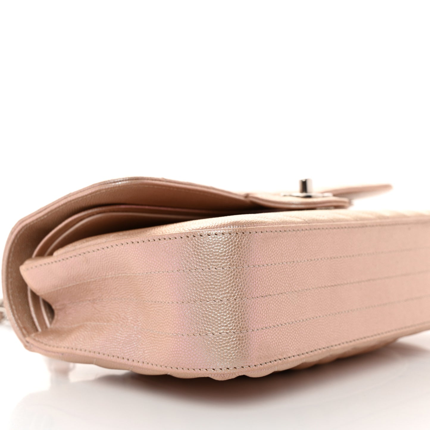 Metallic Caviar Chevron Quilted Medium Double Flap Light Gold