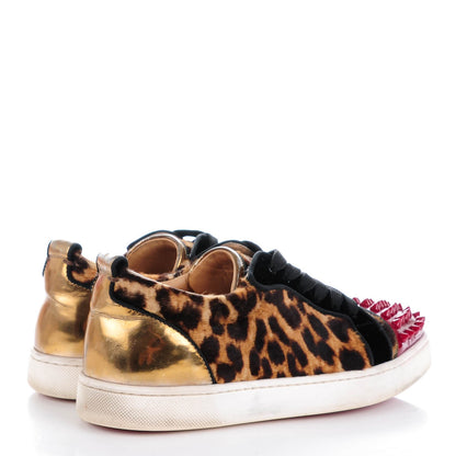 Christian Louboutin Canvas Leopard Print Louis Junior Spikes Flat Sneakers 36 Red 4 of 9