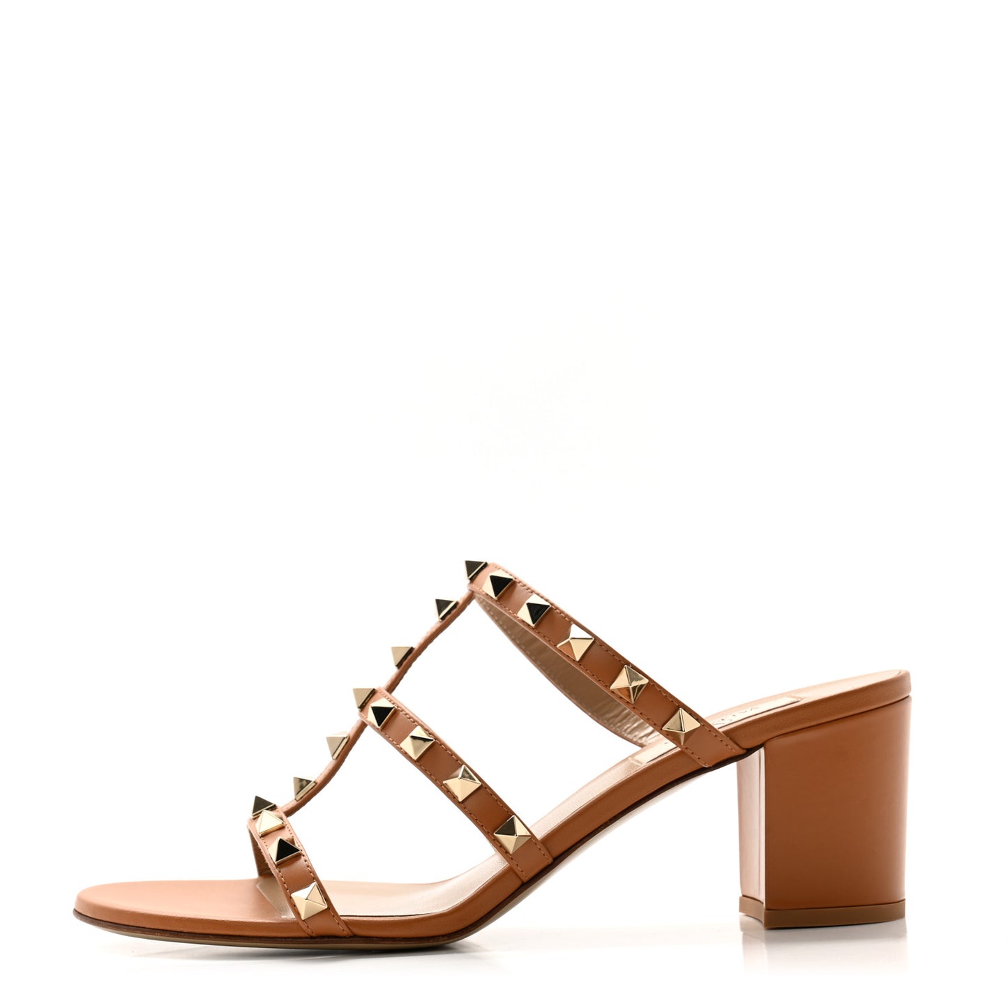 Calfskin Nappa Rockstud 60mm Caged Slide Sandals 38.5 Almond Beige
