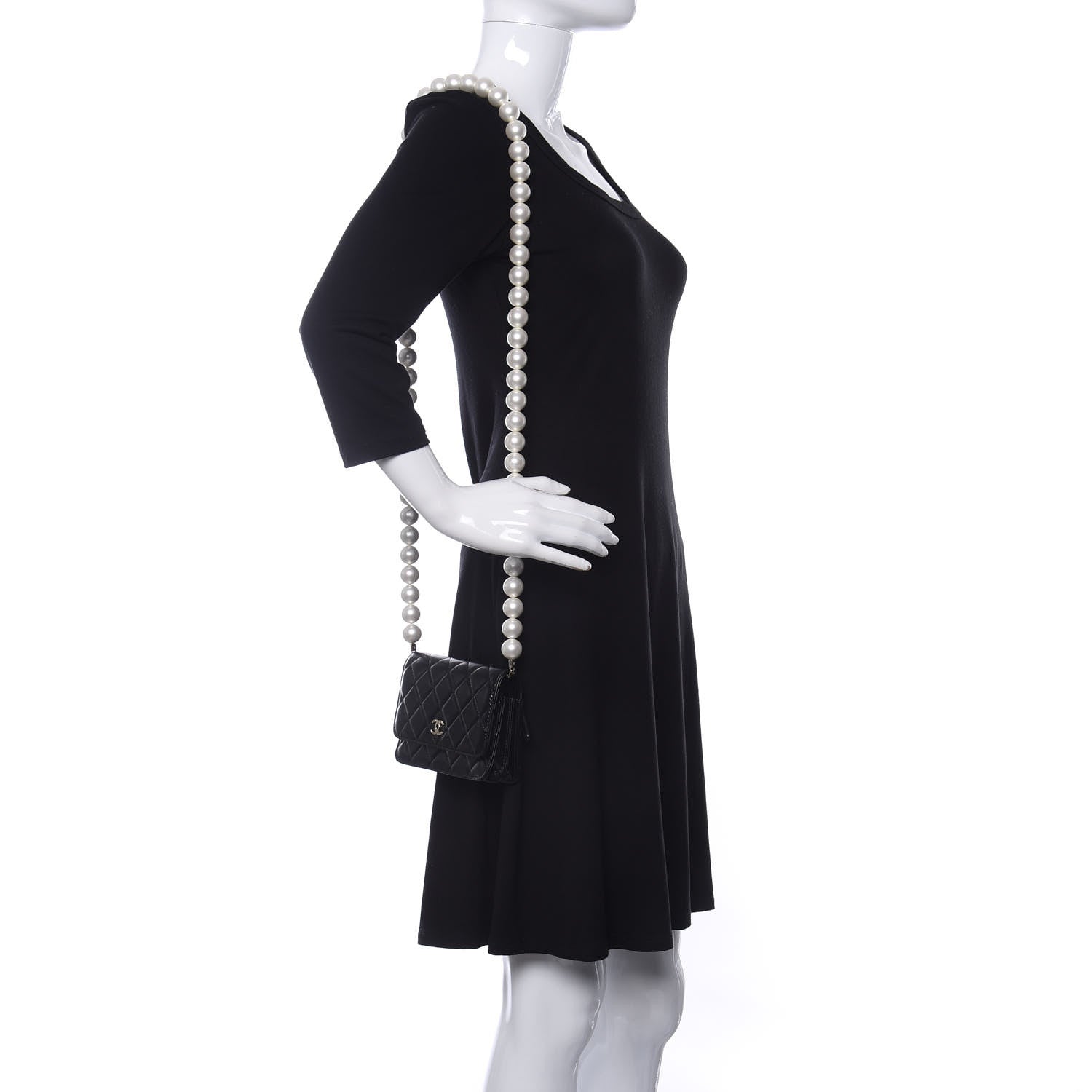 Chanel Calfskin Quilted Mini Maxi Pearls Wallet On Chain WOC Black 2 of 10