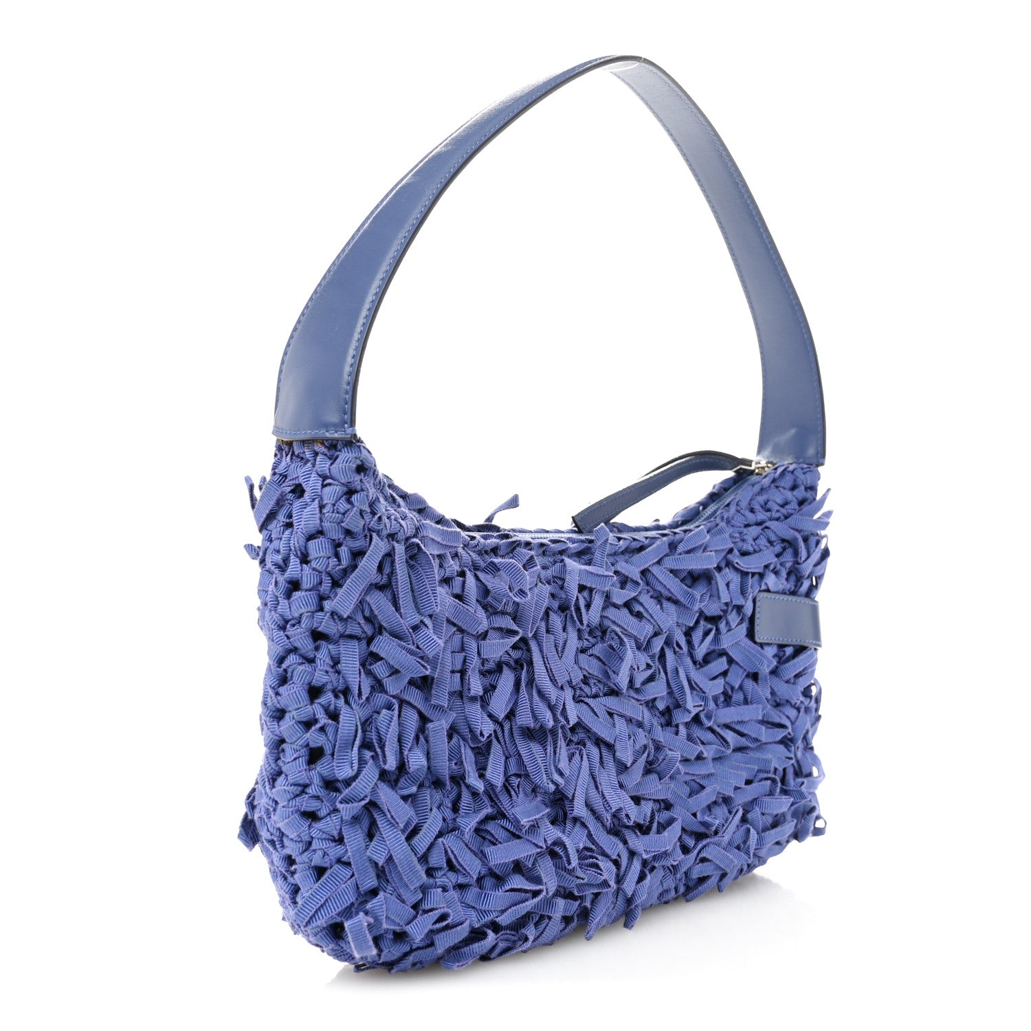 Salvatore Ferragamo Canvas Fringe Hug Shoulder Bag Blue 3 of 14
