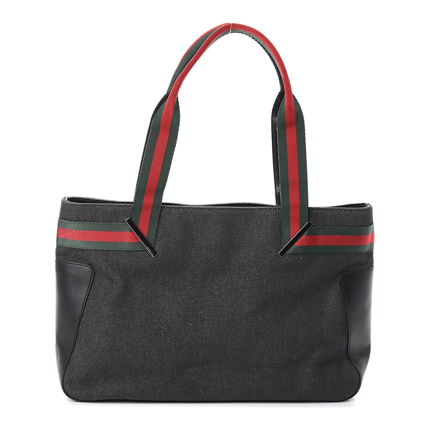 Gucci Denim Calfskin Web Tote Black 1 of 7