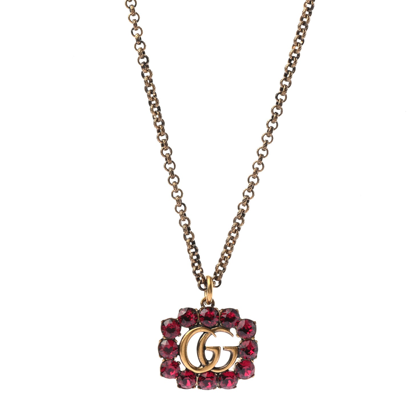 Crystal Embellished Double G Necklace Aged Gold Red