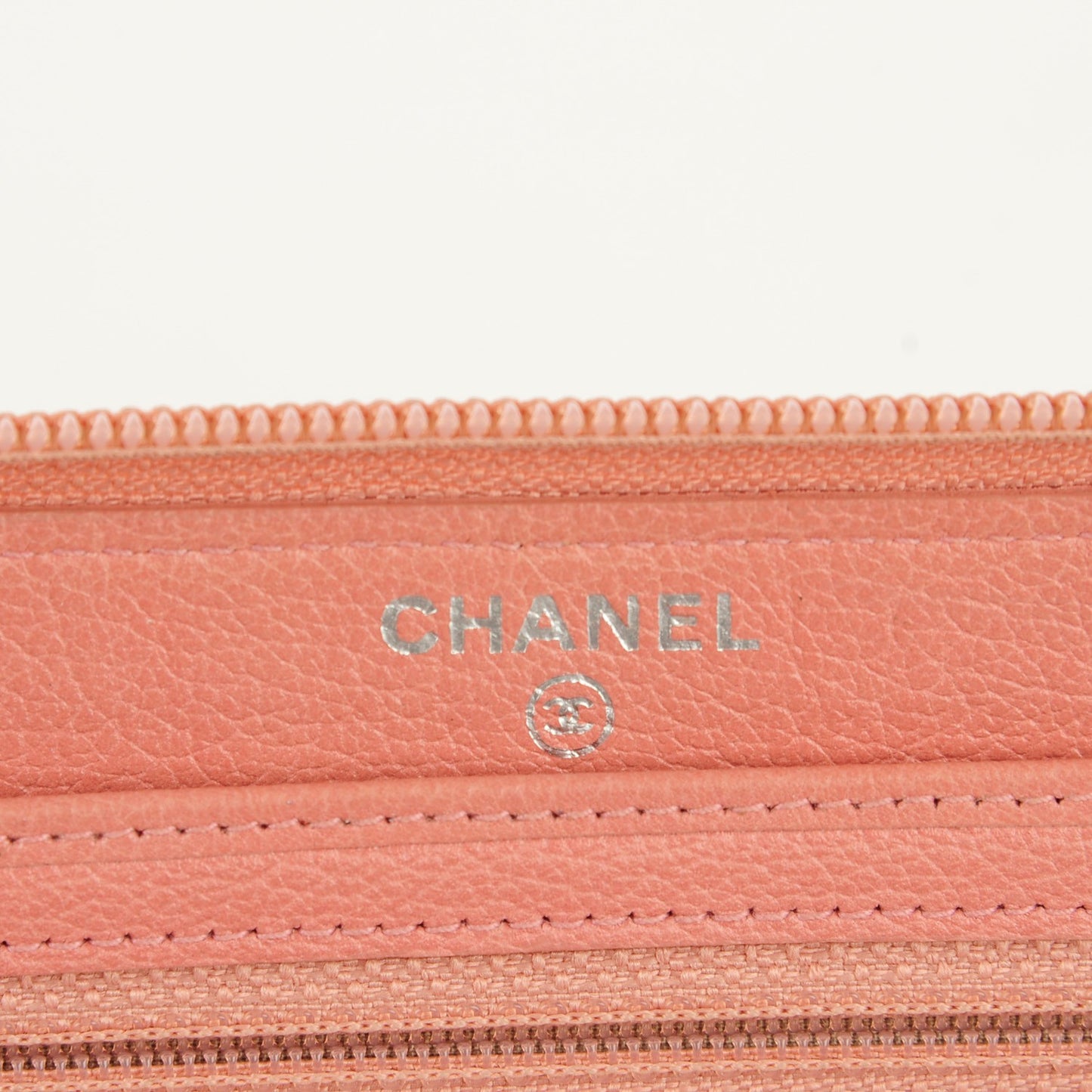 Goatskin Camellia Embossed Zip Around Organizer Wallet Pink