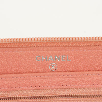 Chanel Goatskin Camellia Embossed Zip Around Organizer Wallet Pink 5 of 8