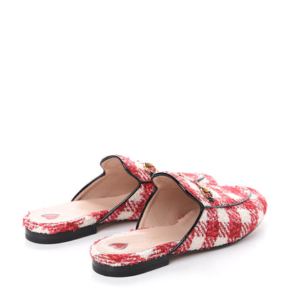 Gucci Tweed Check Womens Princetown Slippers 39 Red 4 of 7