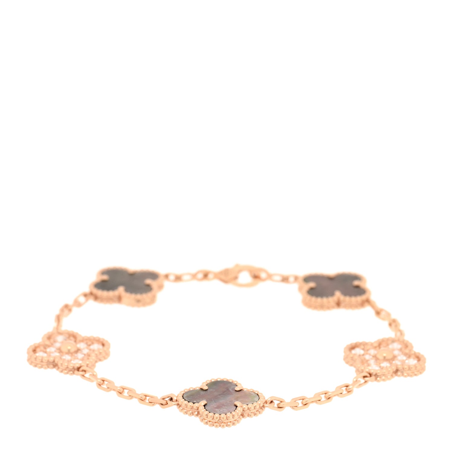 Van Cleef & Arpels 18K Rose Gold Diamond Gray Mother of Pearl 5 Motifs Vintage Alhambra Bracelet 1 of 3