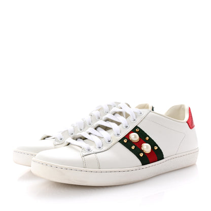 Gucci Calfskin Web Pearl Studded Womens Ace Sneakers 39.5 White 4 of 9