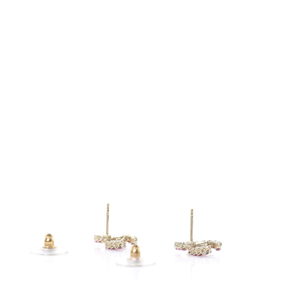 Chanel Crystal CC Earrings Gold Pink 3 of 5