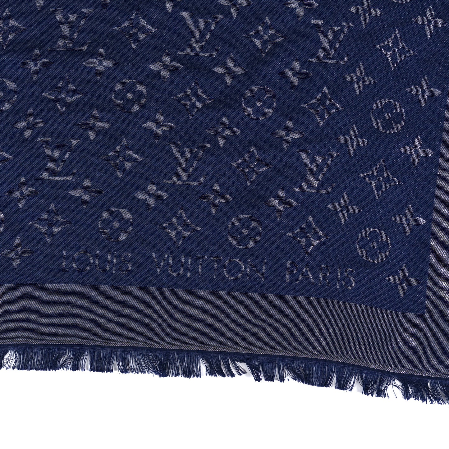 Wool Silk Monogram Denim Shawl Bleu Nuit