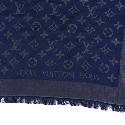 Louis Vuitton Wool Silk Monogram Denim Shawl Bleu Nuit 3 of 4