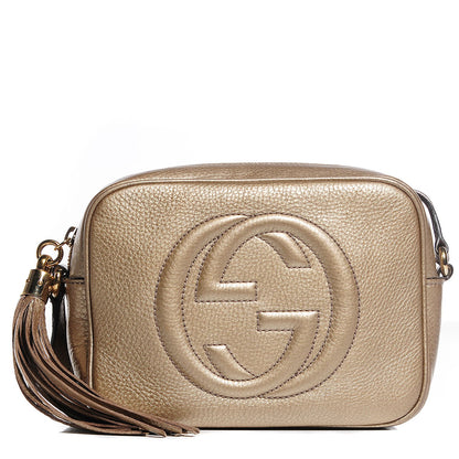Gucci Metallic Pebbled Calfskin Small Soho Disco Bag Golden Beige 1 of 9