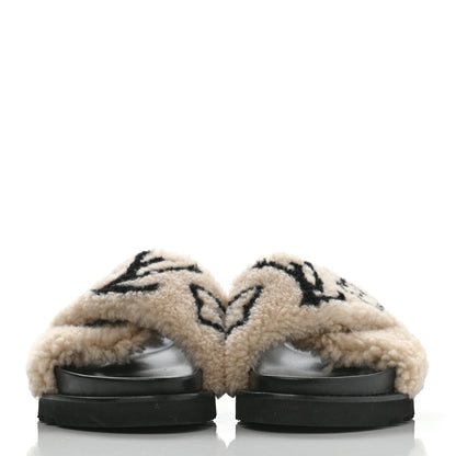 Louis Vuitton Shearling Calfskin Paseo Flat Comfort Sandal 38.5 Beige 2 of 13