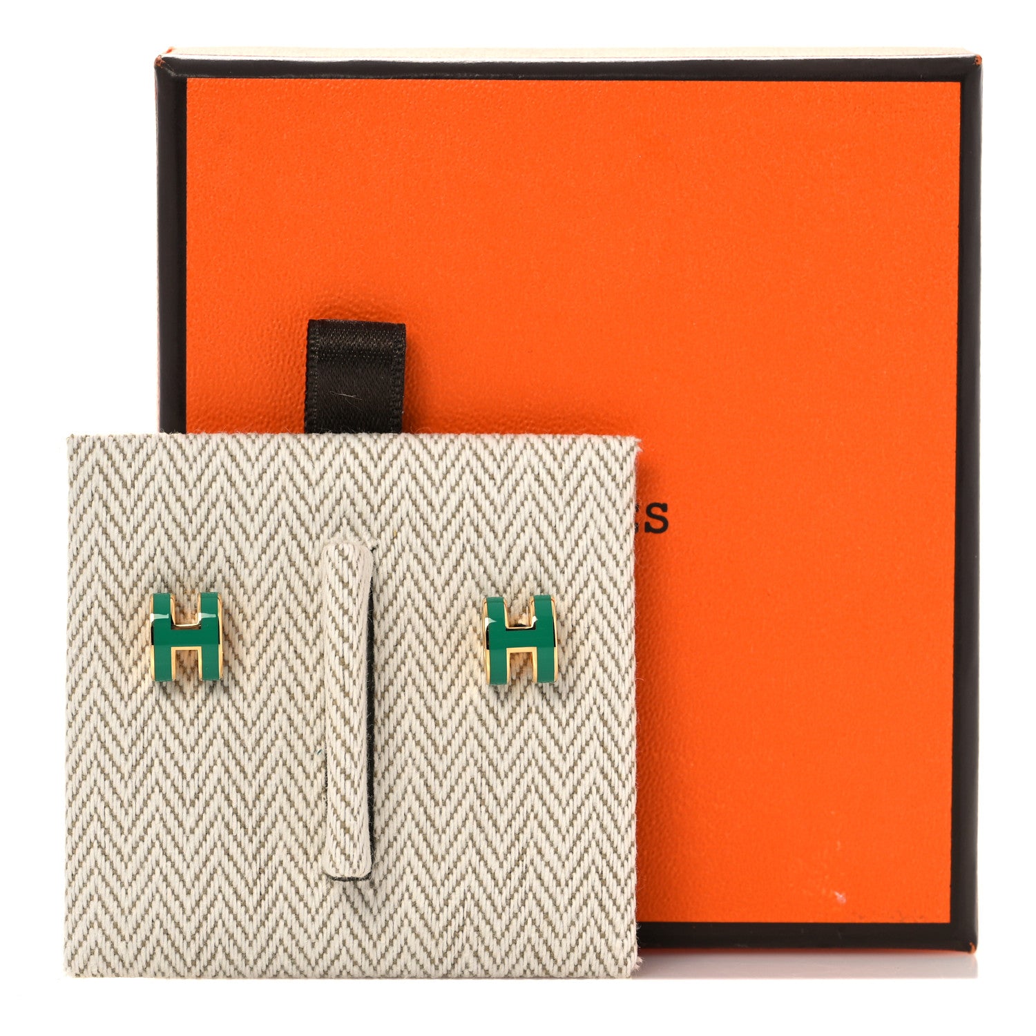 Hermes Gold Lacquered Mini Pop H Earrings Malachite 7 of 7