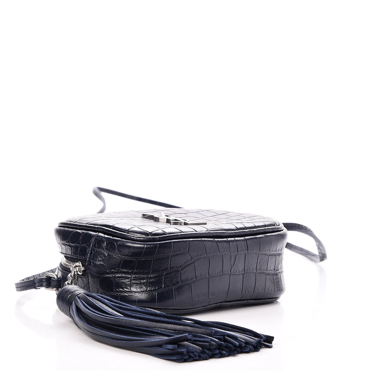 Saint Laurent Calfskin Crocodile Embossed Monogram Blogger Bag Medium Blue 5 of 9